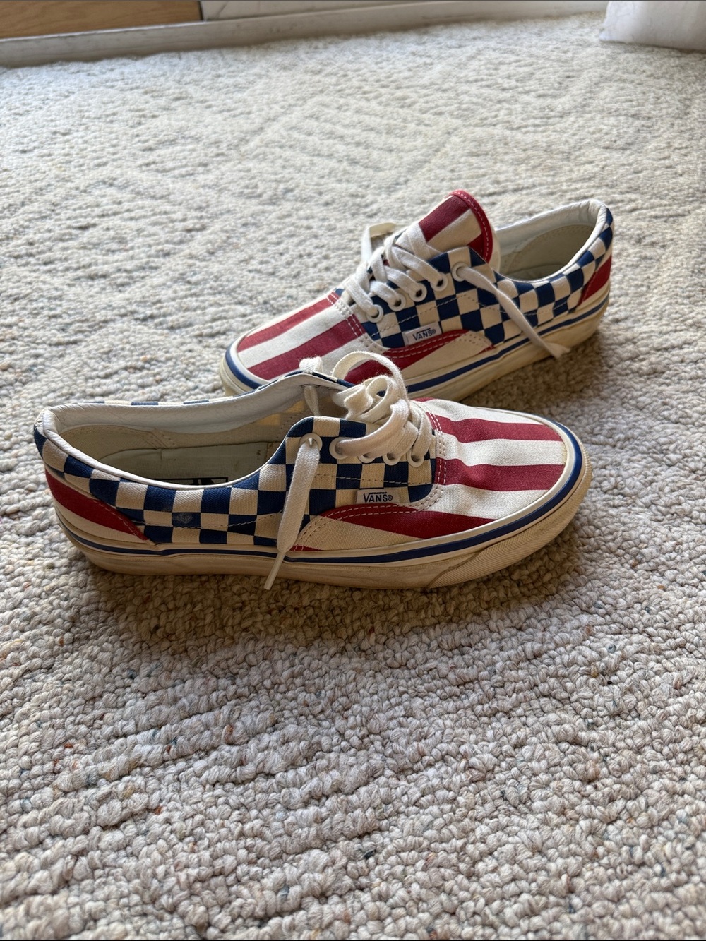Vans Checker & Stripe Low-Top Sneakers in Red, Blue and White 🇺🇸 - Picture 3 of 5